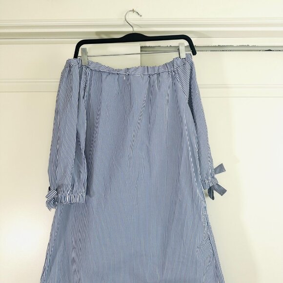 Navy & White Striped Off-Shoulder Swing Dress M - NWT - Picture 8 of 8